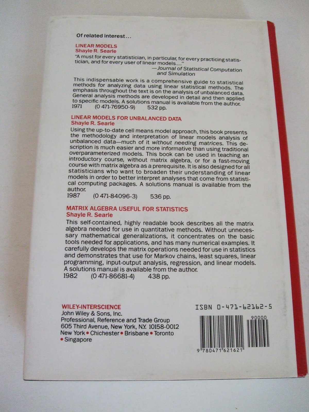 Variance Components John Wiley & Sons 1992 Probability & Mathematical Statistics