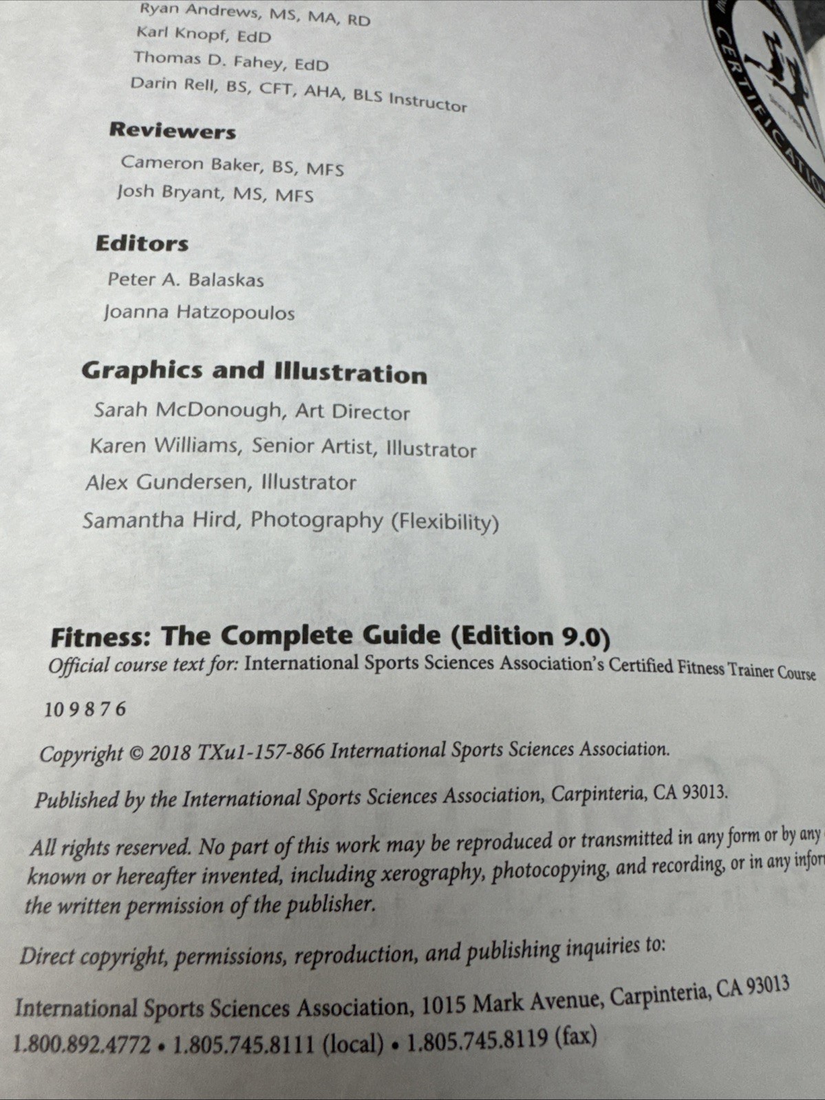 Fitness The Complete Guide ISSA Sports Sciences Association 9th Ed 2019 TPB