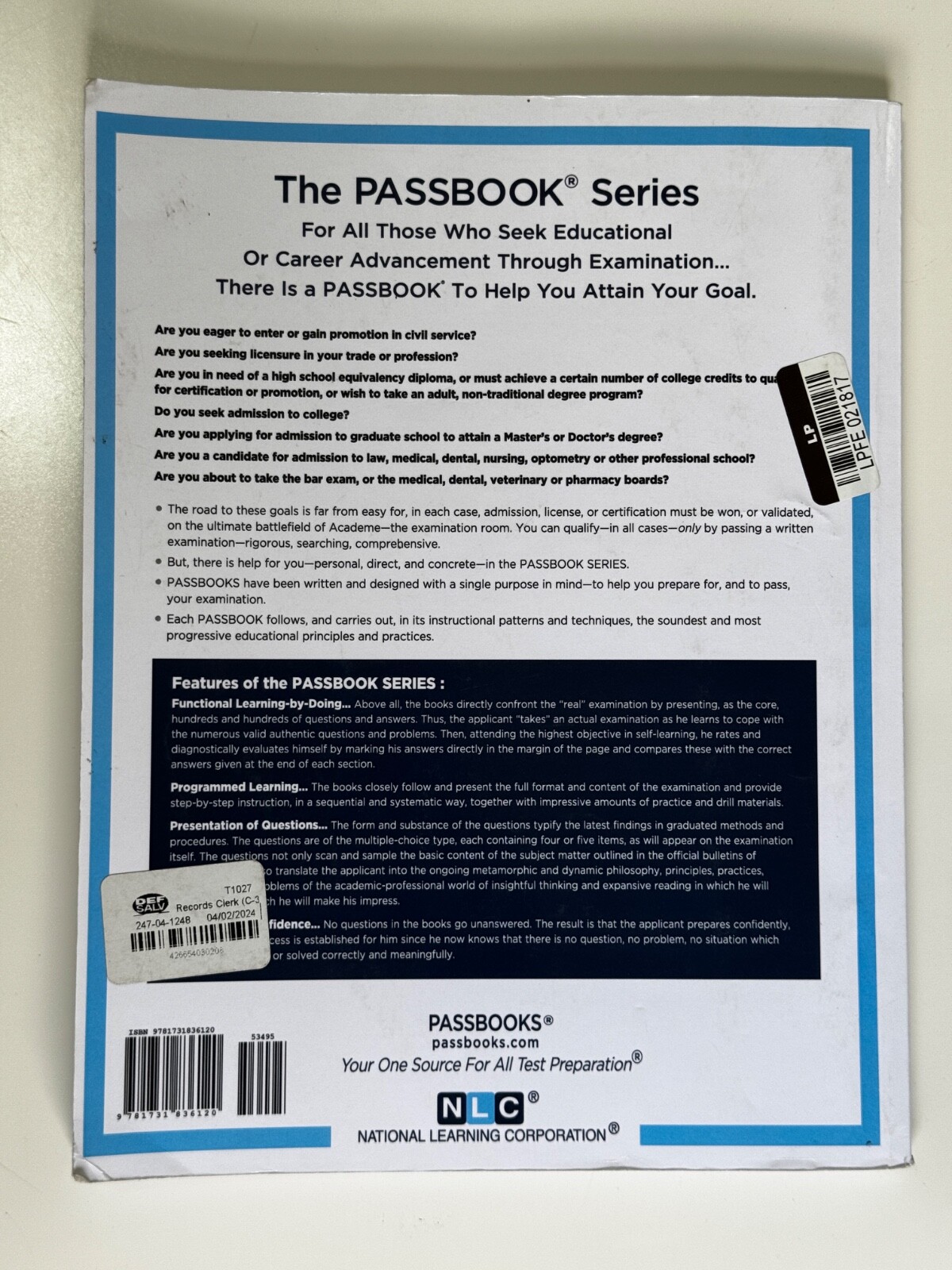 Records Clerk (C-3612): Passbooks Study Guide Volume 3612 by National Learning C