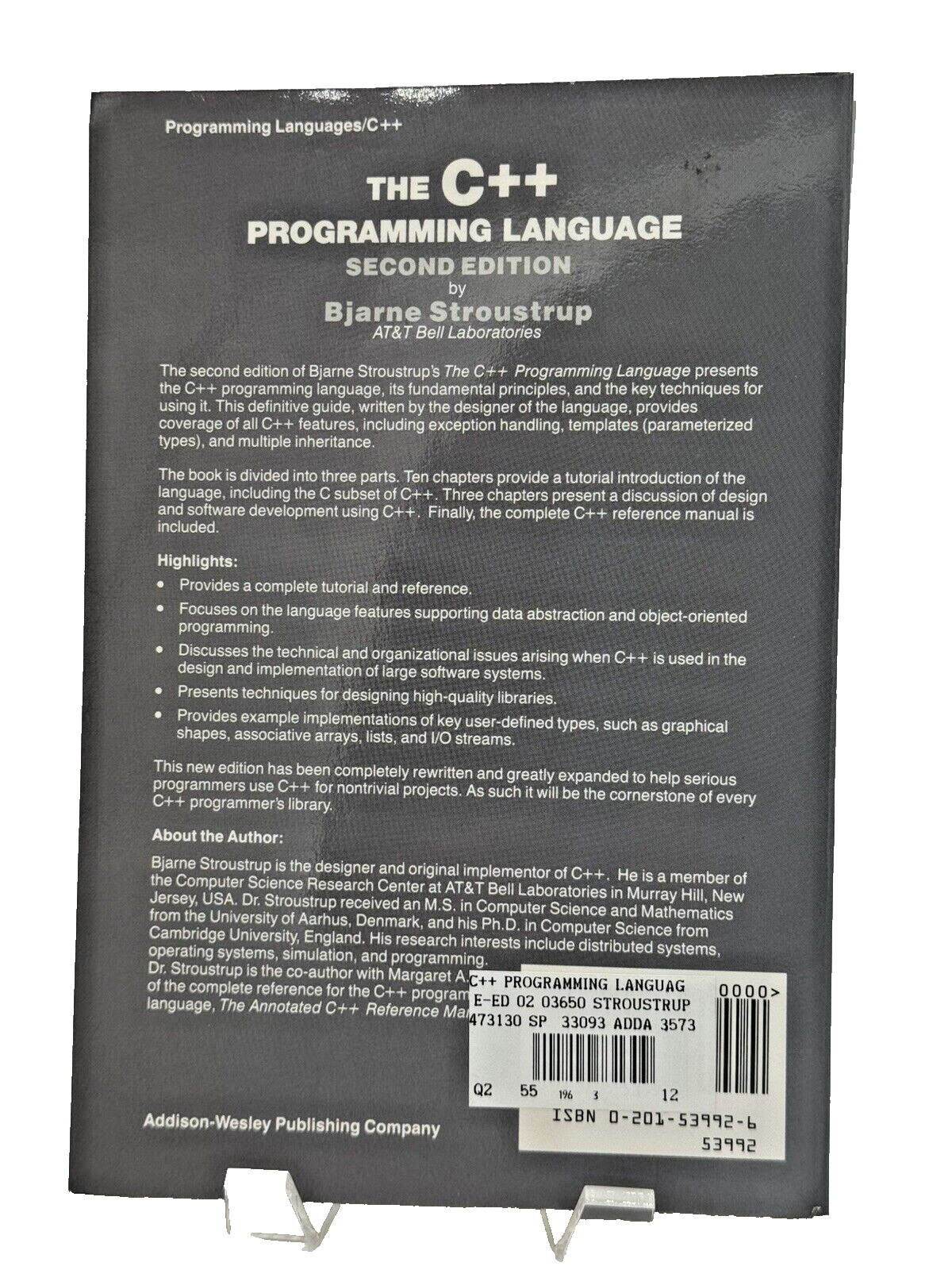 The C++ Programming Language Second Edition by Bjarne Stroustrup 1993 AT&T