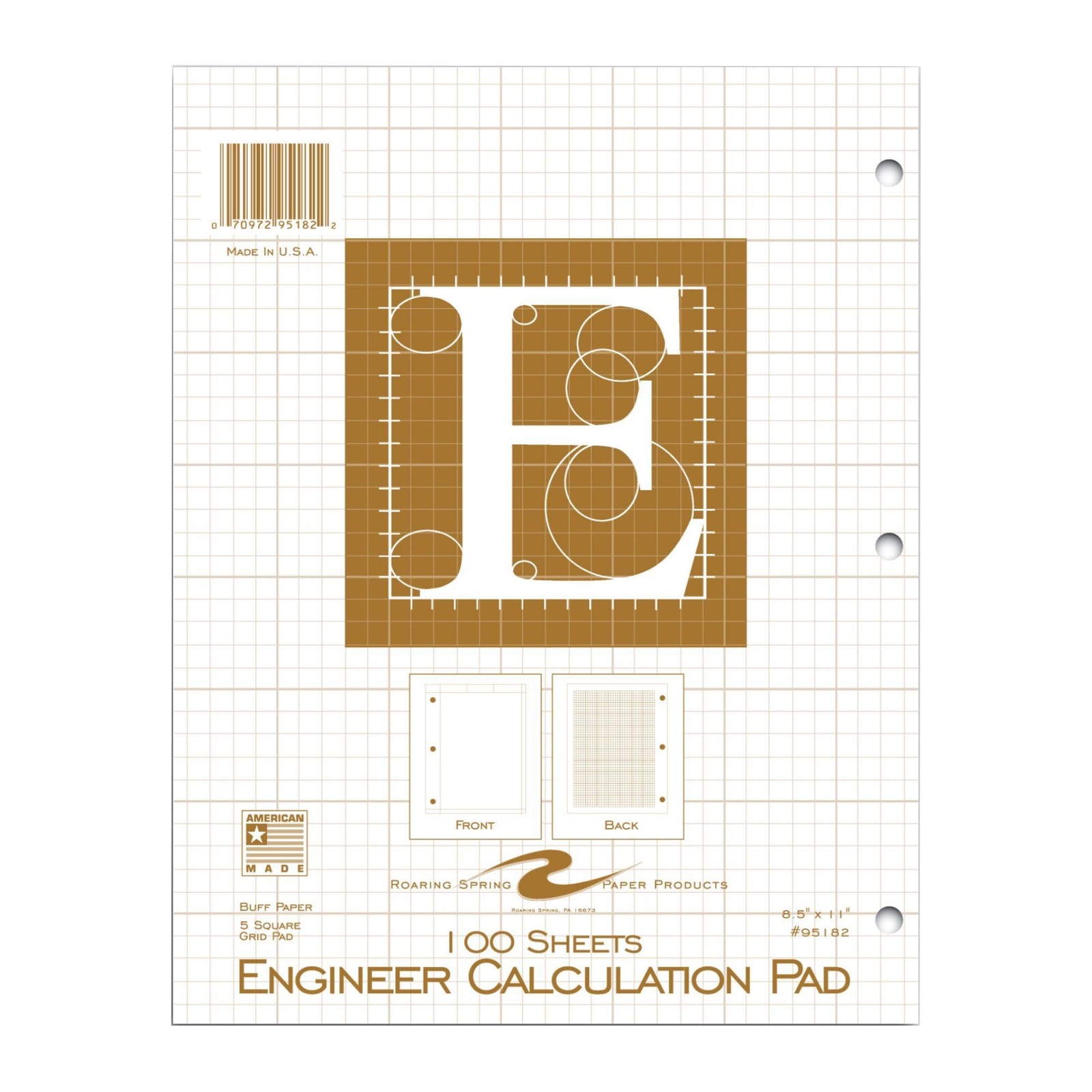 ROARING SPRING Engineering Pad, 8.5 X 11, 100 Sheets 15 Buff Paper, 5×5 Print…