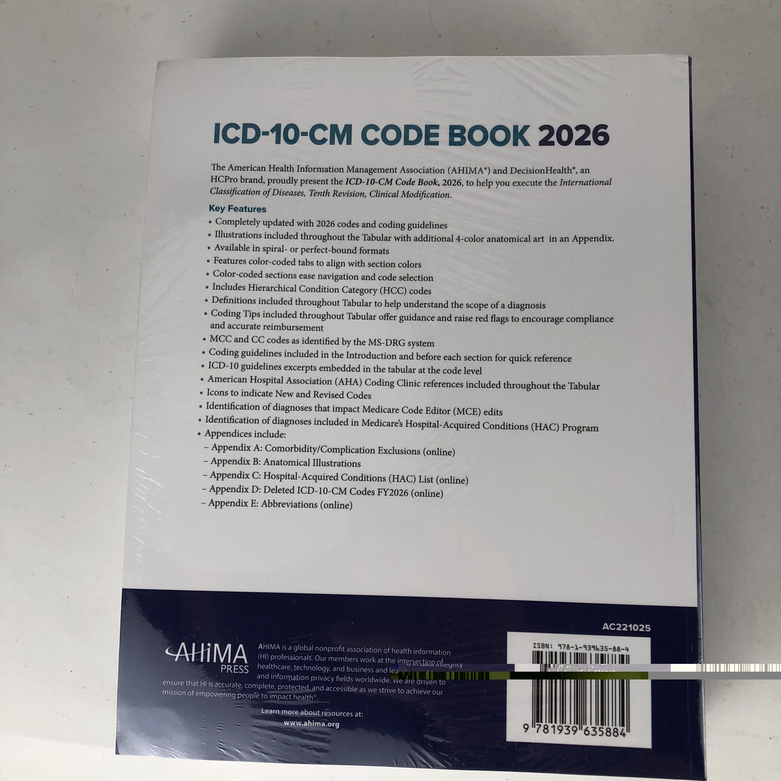 ICD-10-CM Code Book 2026, Perfect Bound by AHIMA Press Trade Paperback Sealed