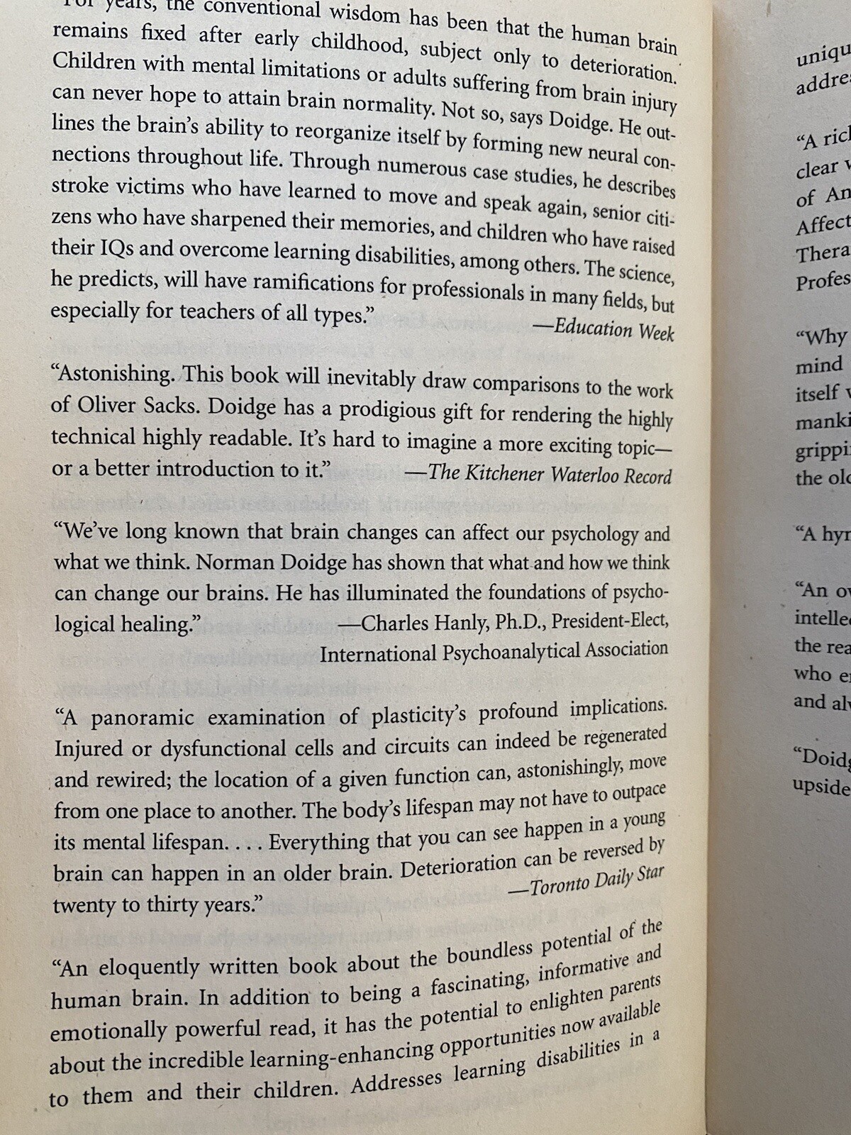THE BRAIN THAT CHANGES ITSELF “This book is like discovering earth isn’t flat.”